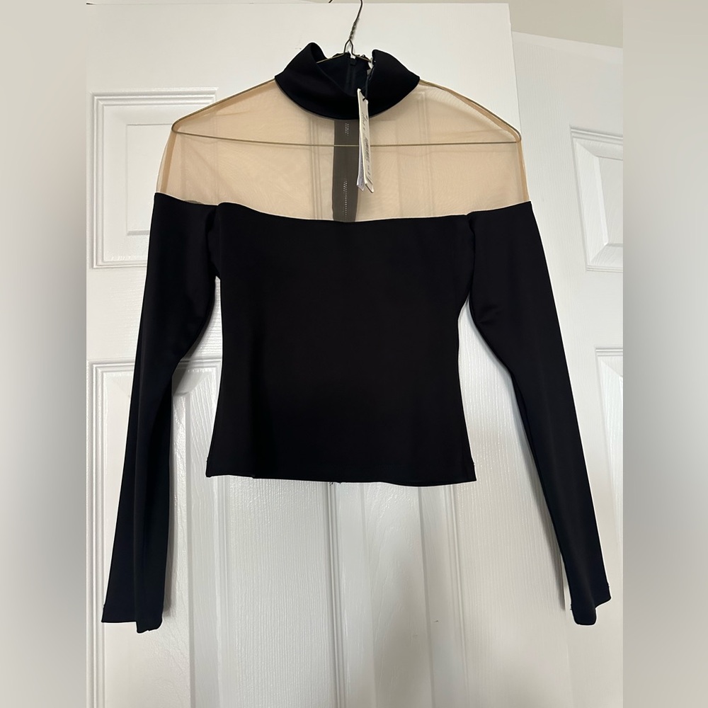 Alice + Olivia Nude and Black Asymmetrical Crop Top